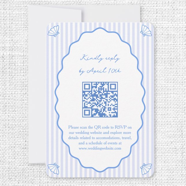 Coastal Chic Blue Wedding Website QR Code RSVP Card (Creator Uploaded)