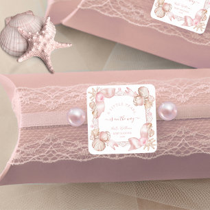 Coastal chic blush pink pearl Baby Shower Square Sticker