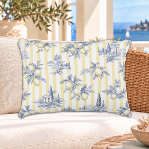 Coastal Chic Exotic Island Citrus Toile de Jouy Decorative Cushion