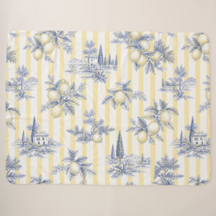 Coastal Chic Exotic Island Citrus Toile de Jouy Sherpa Blanket
