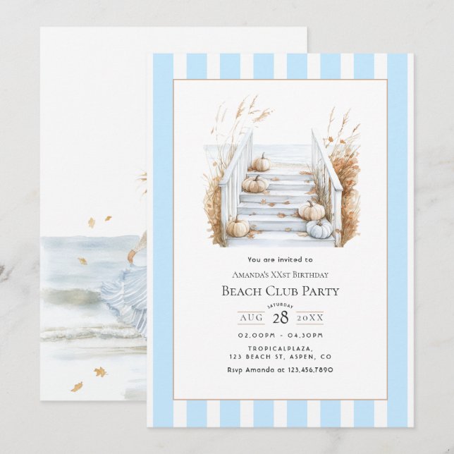 Coastal Chic Fall Beach Club Birthday Party Invitation (Front/Back)