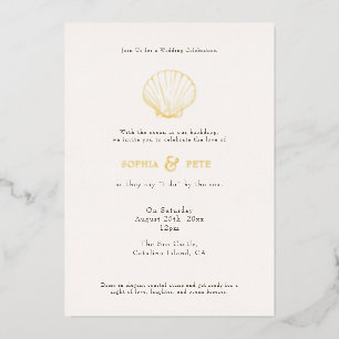Coastal Chic Foil Wedding Invite Beige