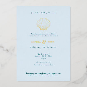 Coastal Chic Foil Wedding Invite Blue