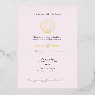 Coastal Chic Foil Wedding Invite Blush
