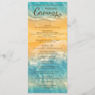 Coastal Chic Golden Sand Teal Wedding Ceremony Programme