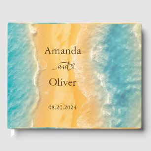Coastal Chic Golden Sand Teal Wedding Welcome Guest Book