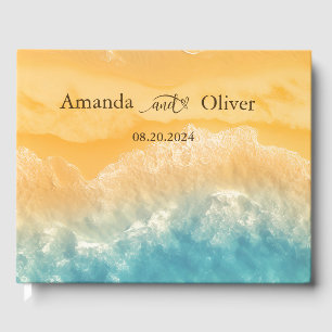 Coastal Chic Golden Sand Teal Wedding Welcome Guest Book