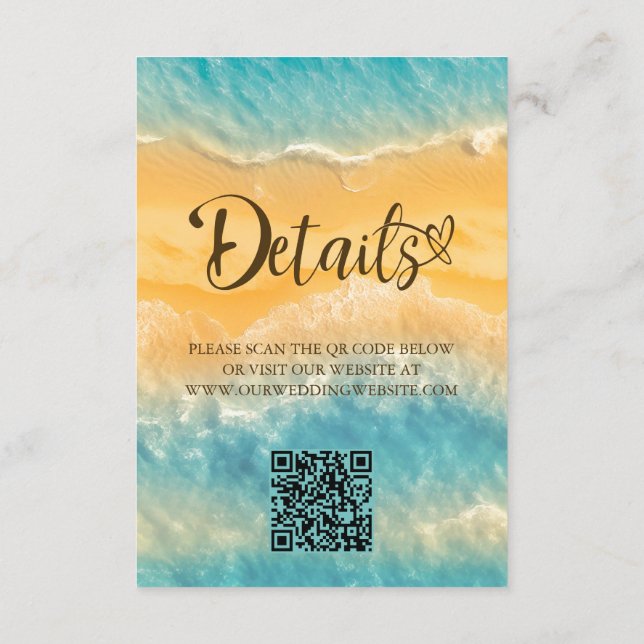 Coastal Chic Golden Sand Turquoise QR Code Wedding Enclosure Card (Back)