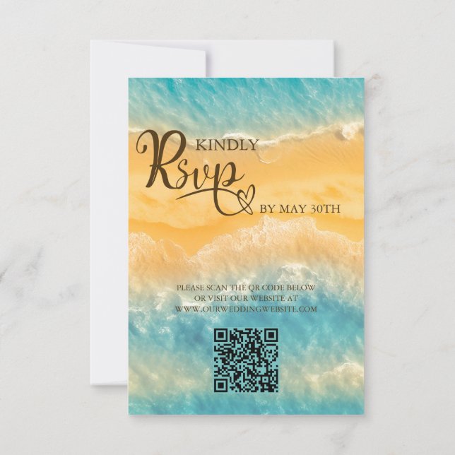 Coastal Chic Golden Sand Turquoise QR Code Wedding RSVP Card (Back)