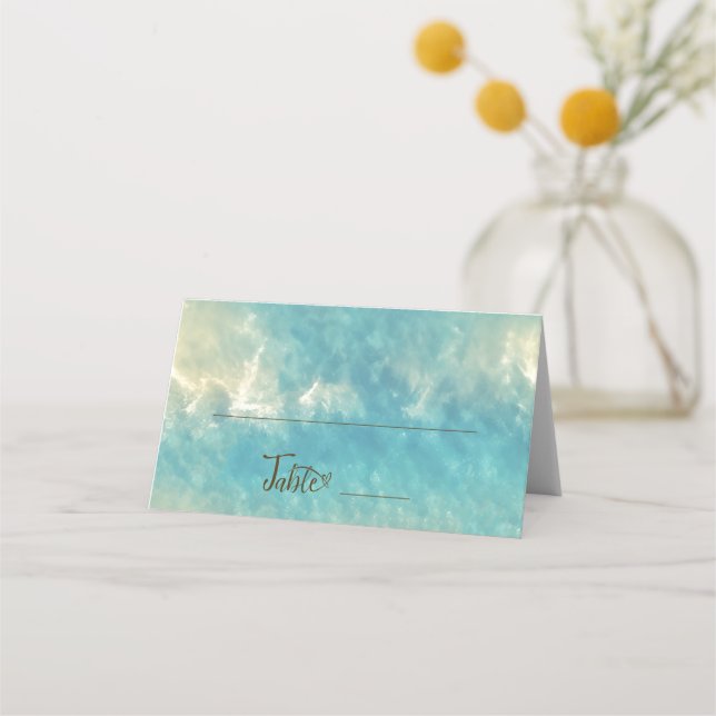 Coastal Chic Golden Sand Turquoise Water Wedding Place Card (Front)