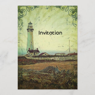 Coastal chic impressionism landscape lighthouse invitation