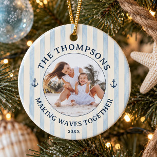Coastal Chic Making Waves Family Beach Photo Ceramic Tree Decoration