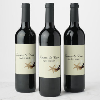 Coastal Chic Minimalist Beach Wedding Wine Label
