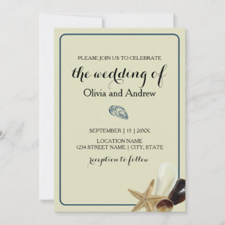 Coastal Chic Minimalist Sandy Blue Seashell Invitation