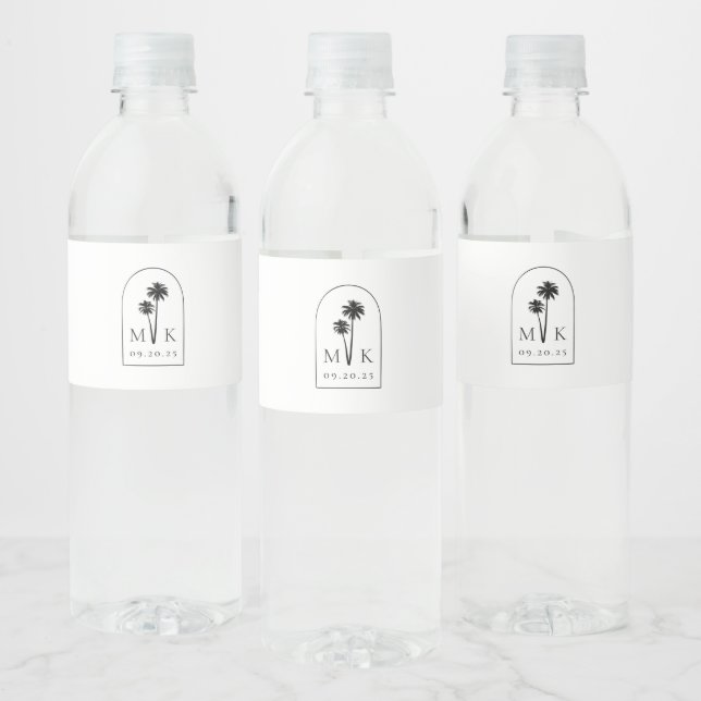 Coastal Chic Minimalist Wedding Monogram Water Bottle Label (Bottles)