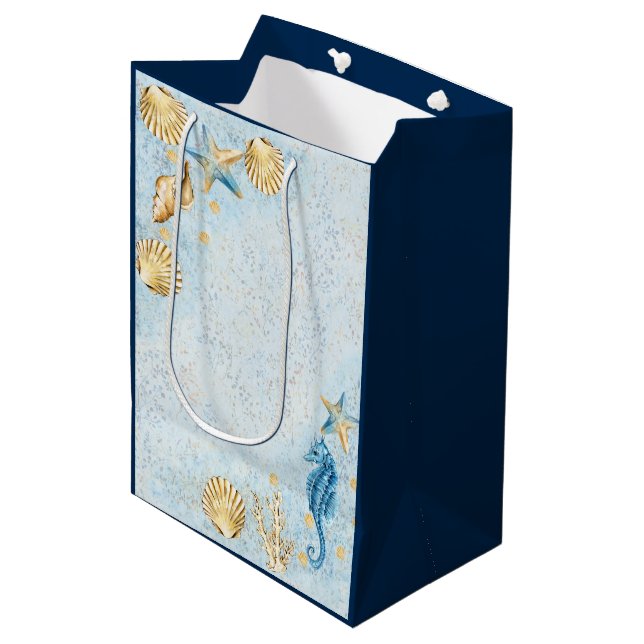 Coastal Chic | Modern Blue and Gold Under the Sea Medium Gift Bag (Front Angled)