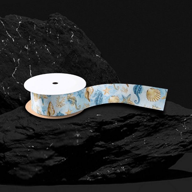 Coastal Chic | Modern Blue and Gold Under the Sea Satin Ribbon (Creator Uploaded)