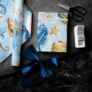 Coastal Chic   Modern Blue and Gold Under the Sea Wrapping Paper