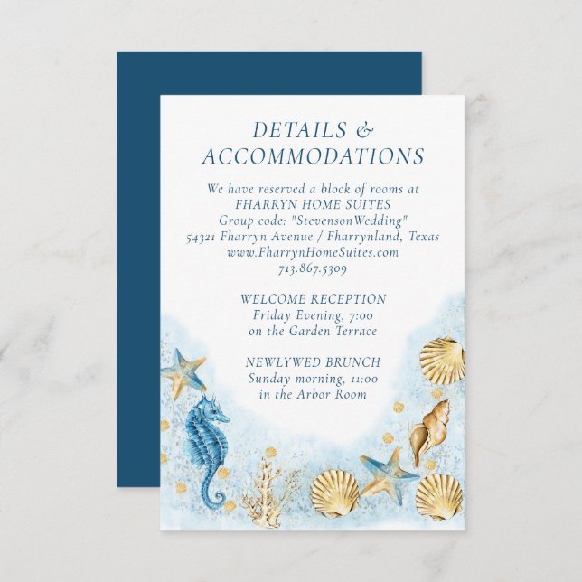 Coastal Chic | Modern Coral Reef Accommodations Enclosure Card (Front/Back)