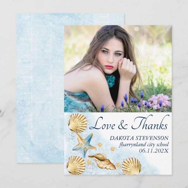 Coastal Chic | Modern Coral Reef Photo Graduation Thank You Card (Front/Back)