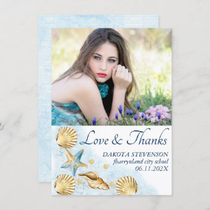 Coastal Chic   Modern Coral Reef Photo Graduation Thank You Card