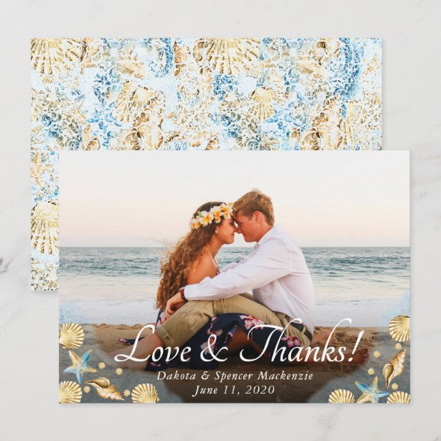 Coastal Chic | Modern Coral Reef Photo Wedding Thank You Card (Front/Back)