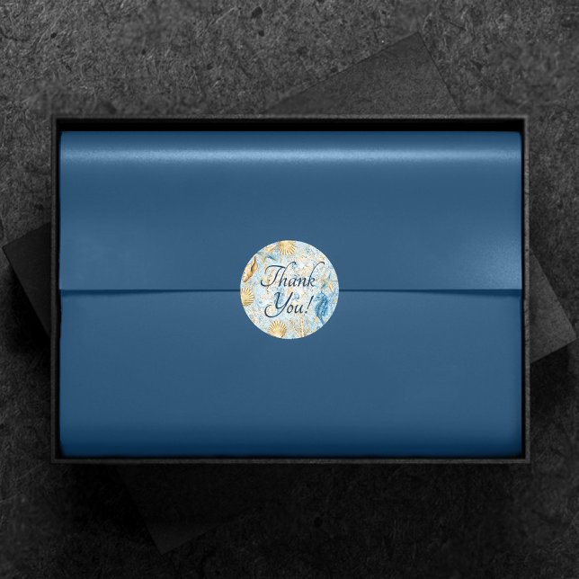 Coastal Chic | Modern Coral Reef Thank You Classic Round Sticker (Creator Uploaded)