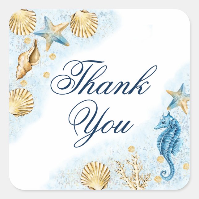 Coastal Chic | Modern Coral Reef Thank You Square Sticker (Front)
