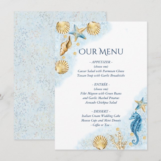 Coastal Chic | Modern Coral Reef Wedding Menu (Front/Back)