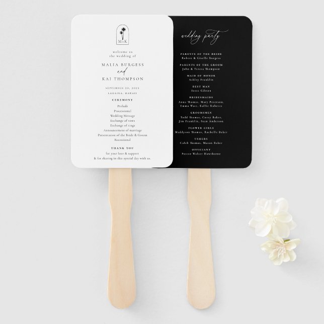 Coastal Chic Monogram Wedding Program Hand Fan (Front and Back)
