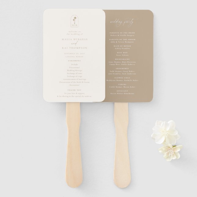 Coastal Chic Monogram Wedding Program Hand Fan (Front and Back)