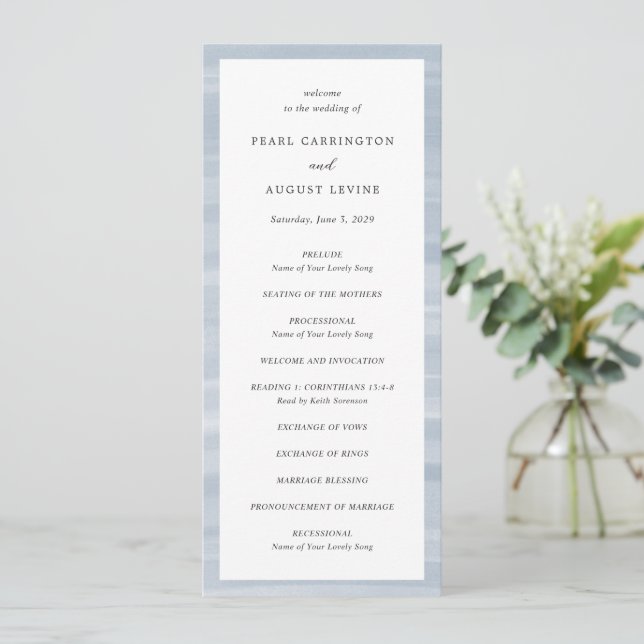 Coastal Chic Muted Blue Elegant Wedding Programme (Standing Front)