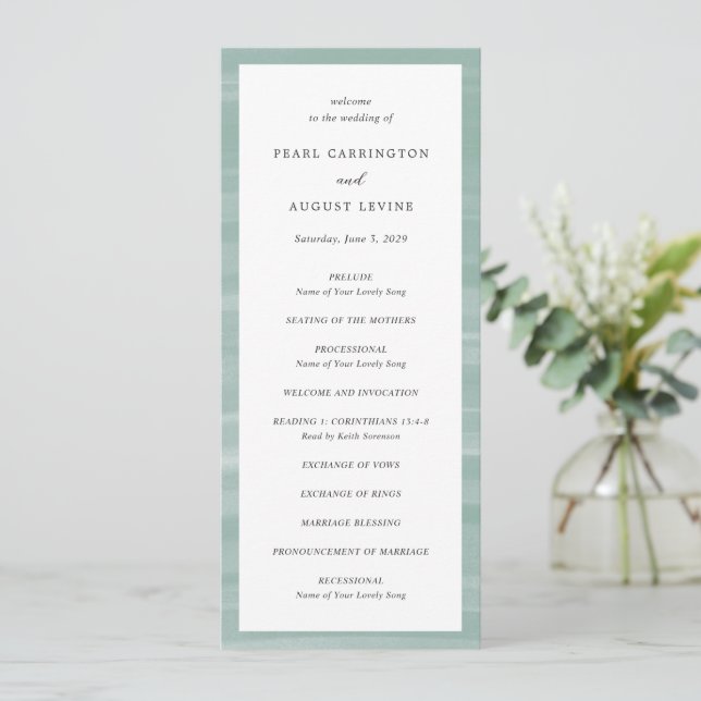 Coastal Chic Muted Green Elegant Wedding Programme (Standing Front)