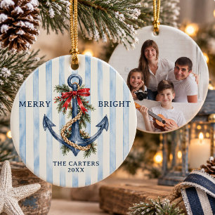 Coastal Chic Nautical Anchor Family Photo Ceramic Tree Decoration