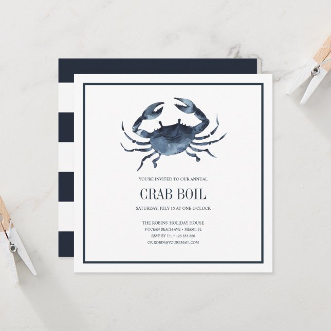 Coastal Chic Navy Crab Feast Seafood Boil Party (Front/Back In Situ)