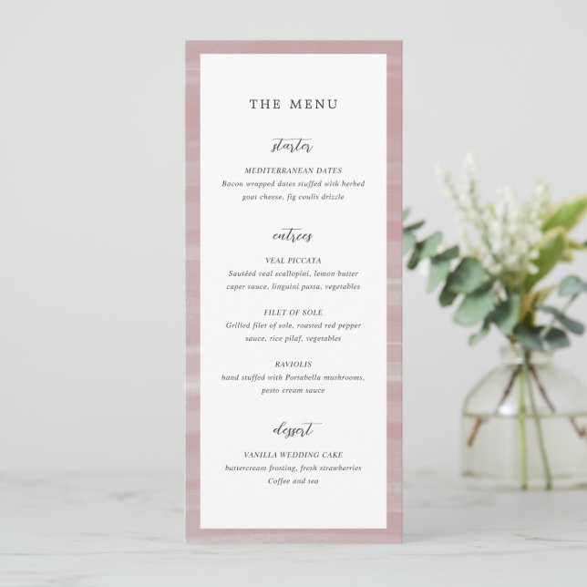 Coastal Chic Pink Elegant Wedding Menu (Standing Front)