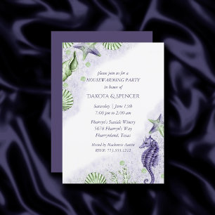 Coastal Chic   Purple and Green Housewarming Party Invitation