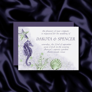 Coastal Chic Purple and Green Nautical Wedding Invitation