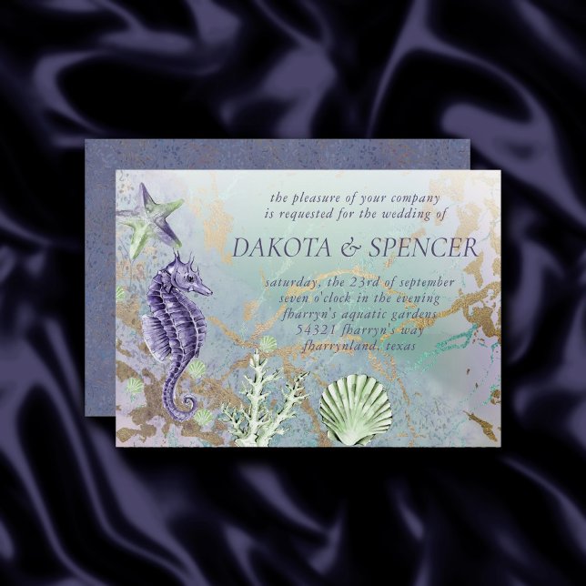 Coastal Chic | Purple and Green Nautical Wedding Invitation (Creator Uploaded)