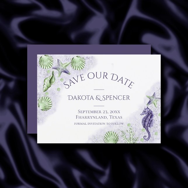 Coastal Chic | Purple and Green Nautical Wedding Save The Date (Creator Uploaded)