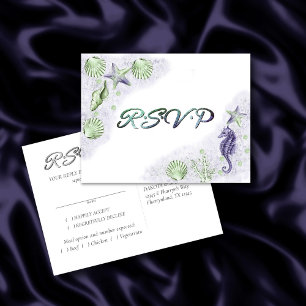 Coastal Chic Purple and Green RSVP Meal Choice Postcard