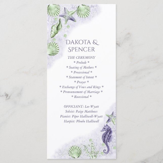 Coastal Chic | Purple and Green Wedding Ceremony Programme (Front)