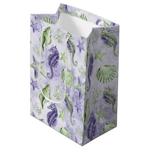 Coastal Chic   Purple and Lime Green Ocean Party Medium Gift Bag