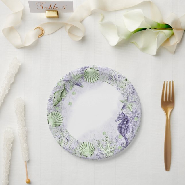 Coastal Chic | Purple and Lime Green Party Paper Plate (Wedding)