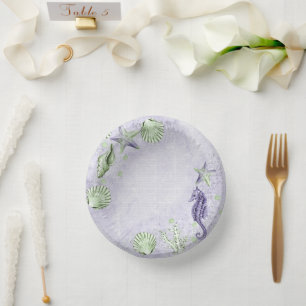 Coastal Chic   Purple and Lime Green Party Paper Plate