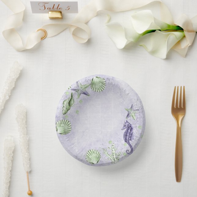 Coastal Chic | Purple and Lime Green Party Paper Plate (Wedding)