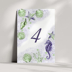 Coastal Chic   Purple and Lime Green Reception Table Number