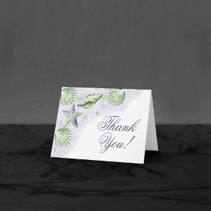 Coastal Chic Purple and Lime Green Sea Life Thank You Card