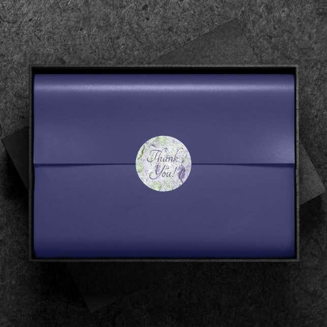 Coastal Chic | Purple and Lime Green Thank You Classic Round Sticker (Creator Uploaded)