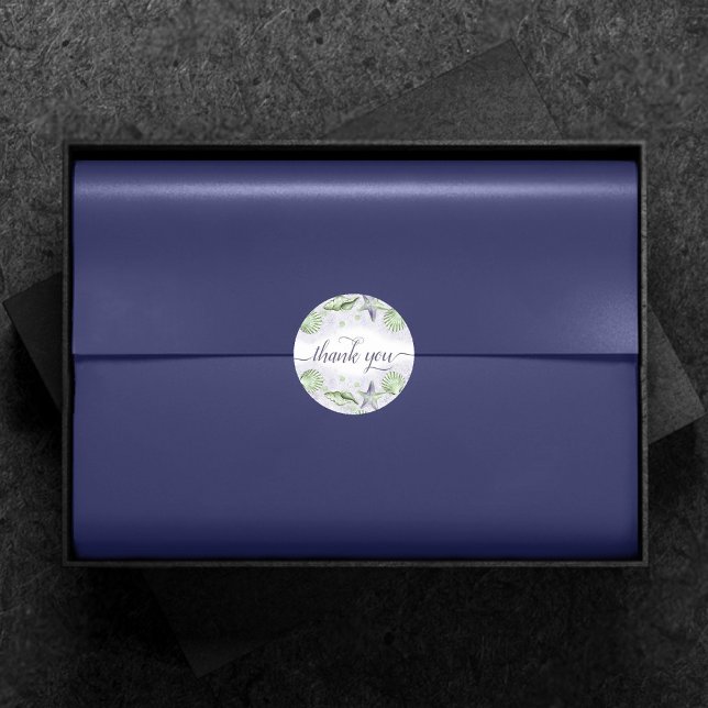 Coastal Chic | Purple and Lime Green Thank You Classic Round Sticker (Creator Uploaded)